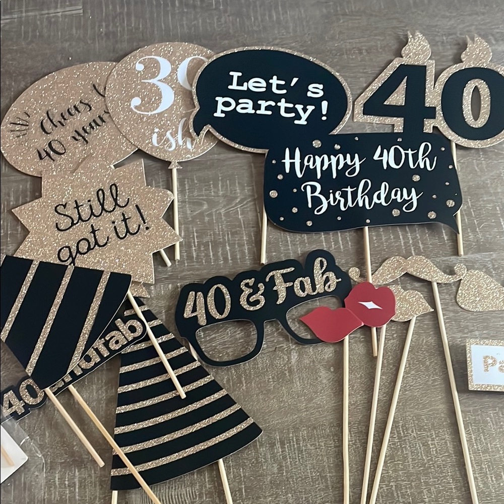 Black and Gold Party Photo Booth Props for 40th Birthday